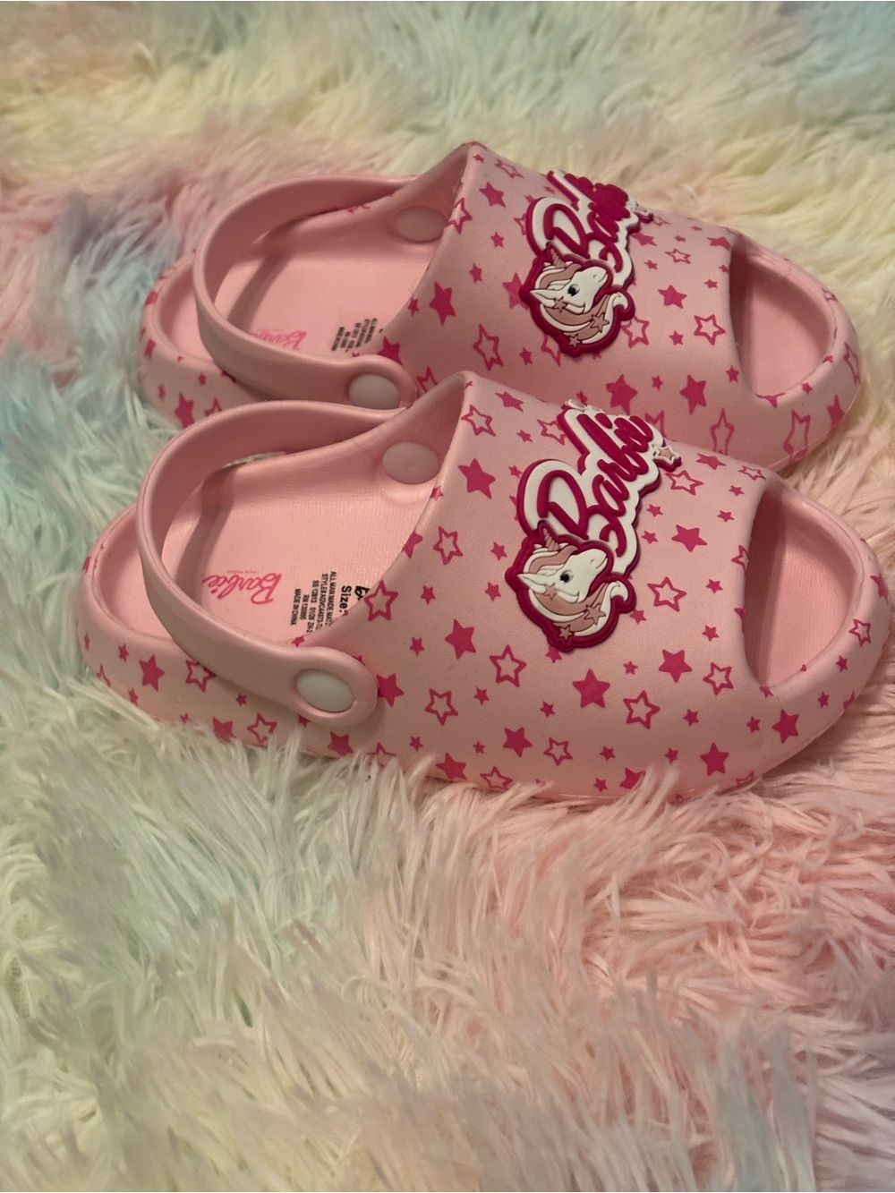 NWOT Barbie Pink Star Clog Sandals with Logo